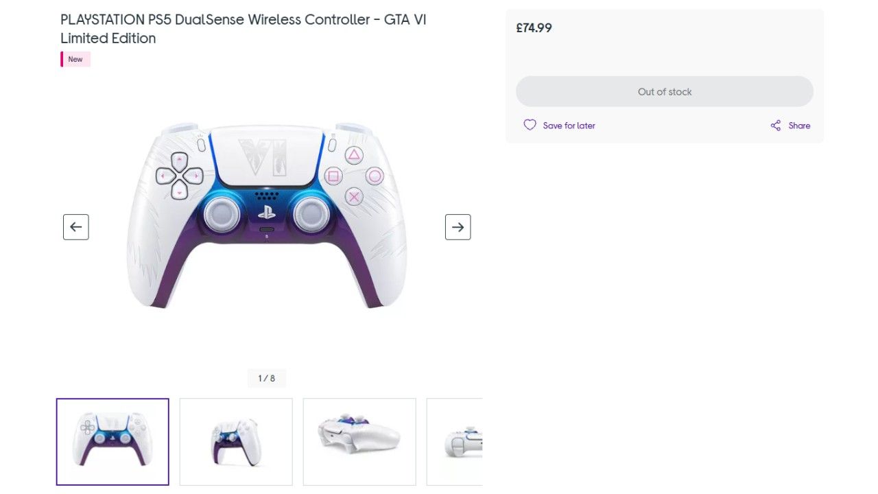 White GTA 6 DualSense out of stock listing at Currys