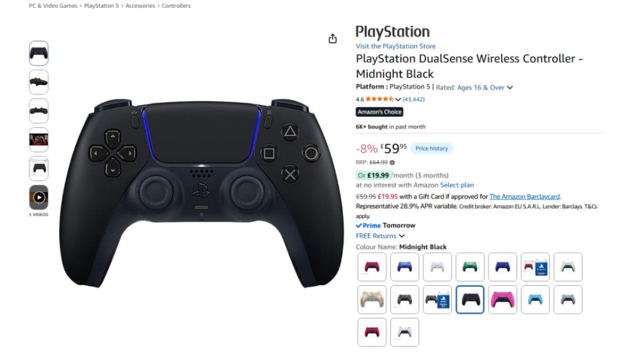 DualSense controller listing at Amazon