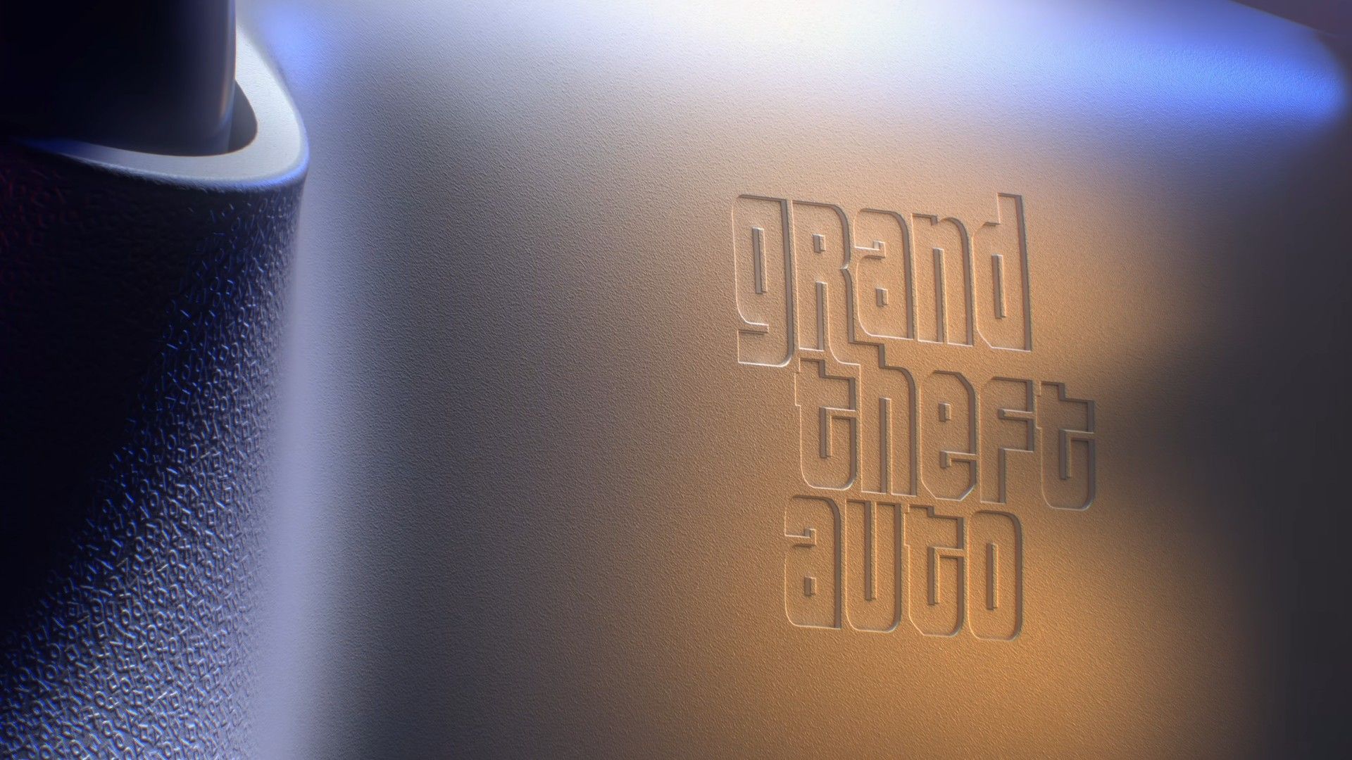 Close up on Grand Theft Auto logo on the back of the limited edition GTA 6 DualSense controller