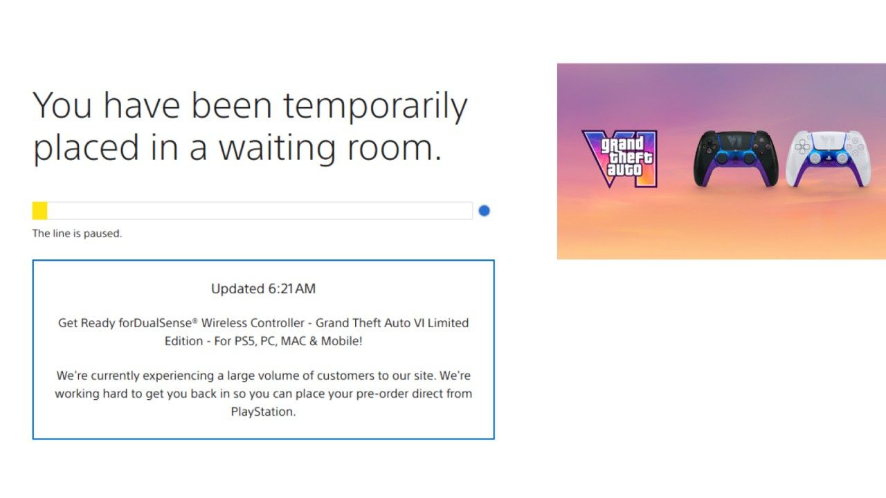 PS Direct waiting room for GTA 6 DualSense pre-orders