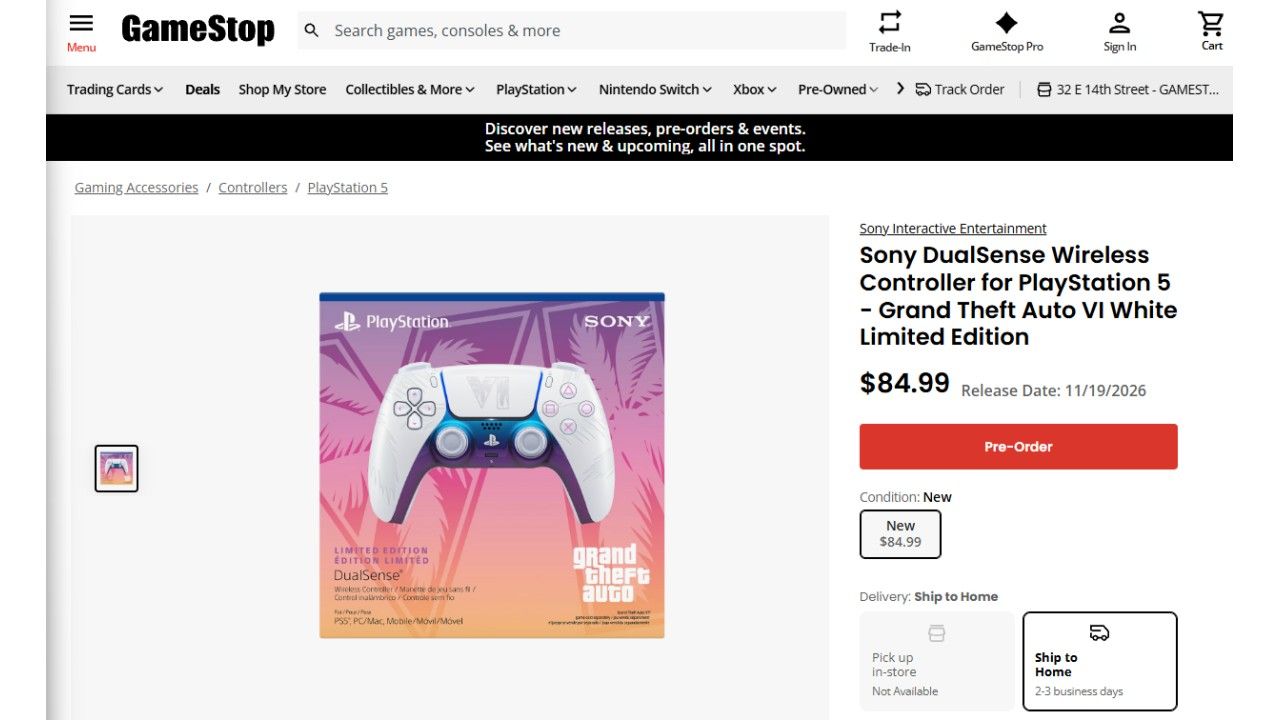 GTA 6 DualSense pre-order listing at GameStop