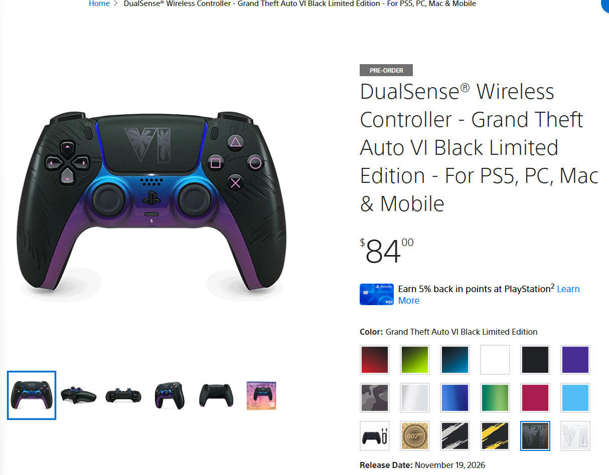 Black GTA 6 DualSense at PS Direct US